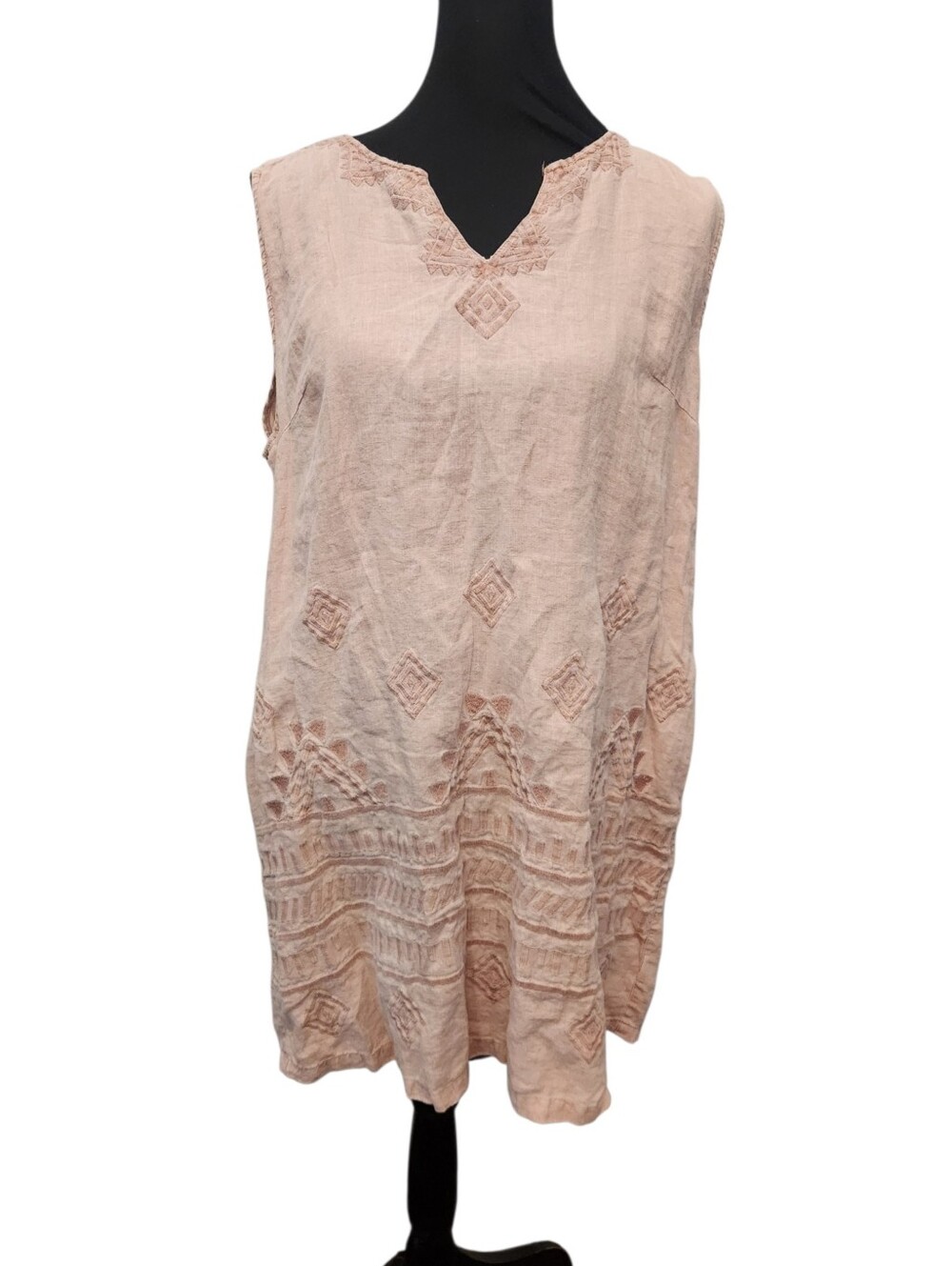 Artisan NY Boho Tiered 100% Linen Mini Tank Dress Flowy Minimalist Pink XL